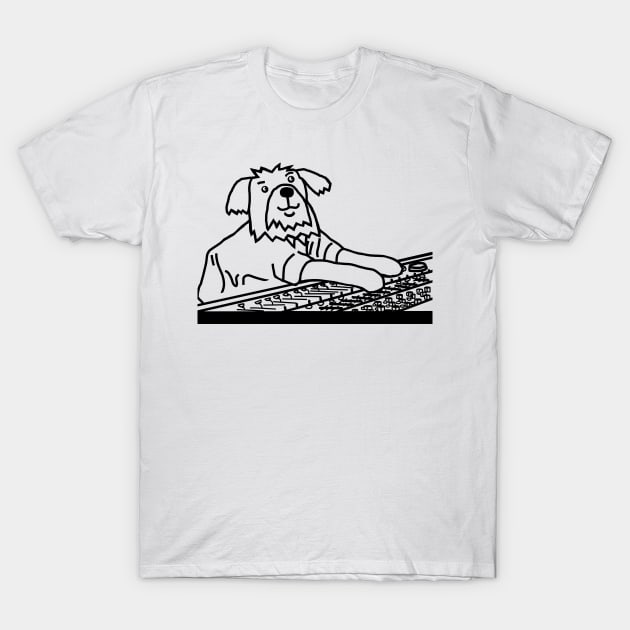 Dog in Control of the Music Mixer Line Drawing T-Shirt by ellenhenryart